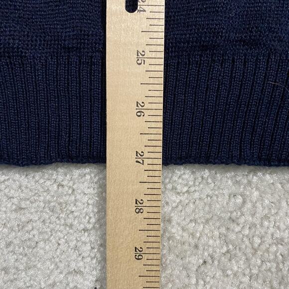 VTG Gilt Edge Sweater Mens M Navy Teal V Neck Wool Britain 90s Textured Grandpa - Picture 7 of 8